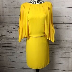 Halston Heritage Cape Sleeve Slit Sleeve Draped Silky Crepe Sunshine Yellow